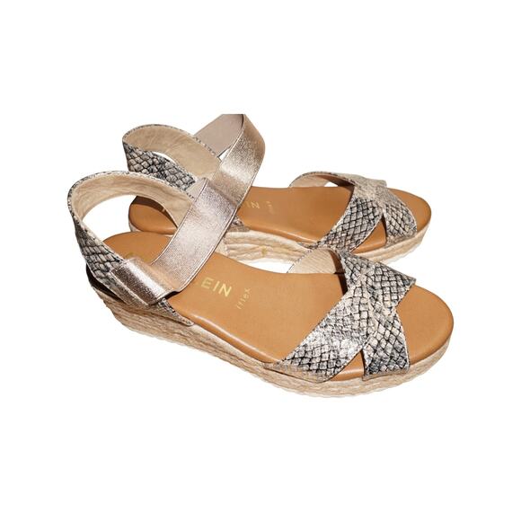 Anne Klein Flex Snake Print Espadrille Wedge Sandals Beige Gold Size 9.5M - Picture 2 of 11